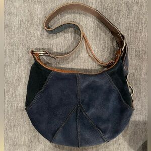 Lucky Brand Vintage Inspired Navy Suede Shoulder Bag